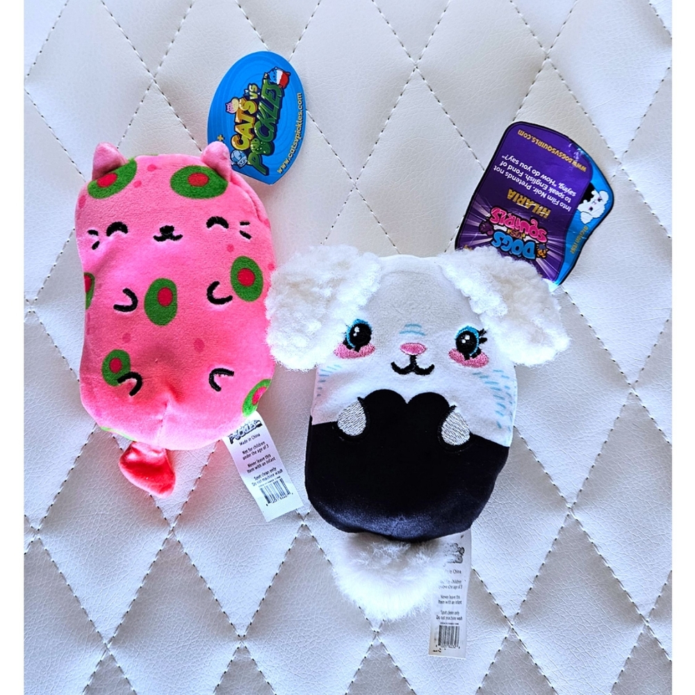 SET (2) Cats vs. Pickles & Dogs vs. Squirls Plush Stuffed Toys